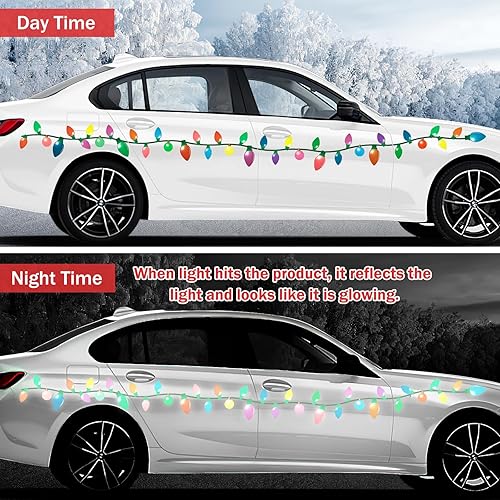 Miniatura 2 de MORCART Juego de 80 piezas reflectantes de decoración de automóvil de Navidad, 50 bombillas reflectantes en forma de luz, 30 cables magnéticos,