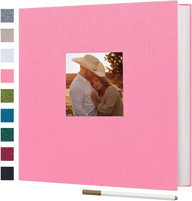 大号自粘相册，麻布封面，40张空白页，磁性DIY剪贴册连金属笔