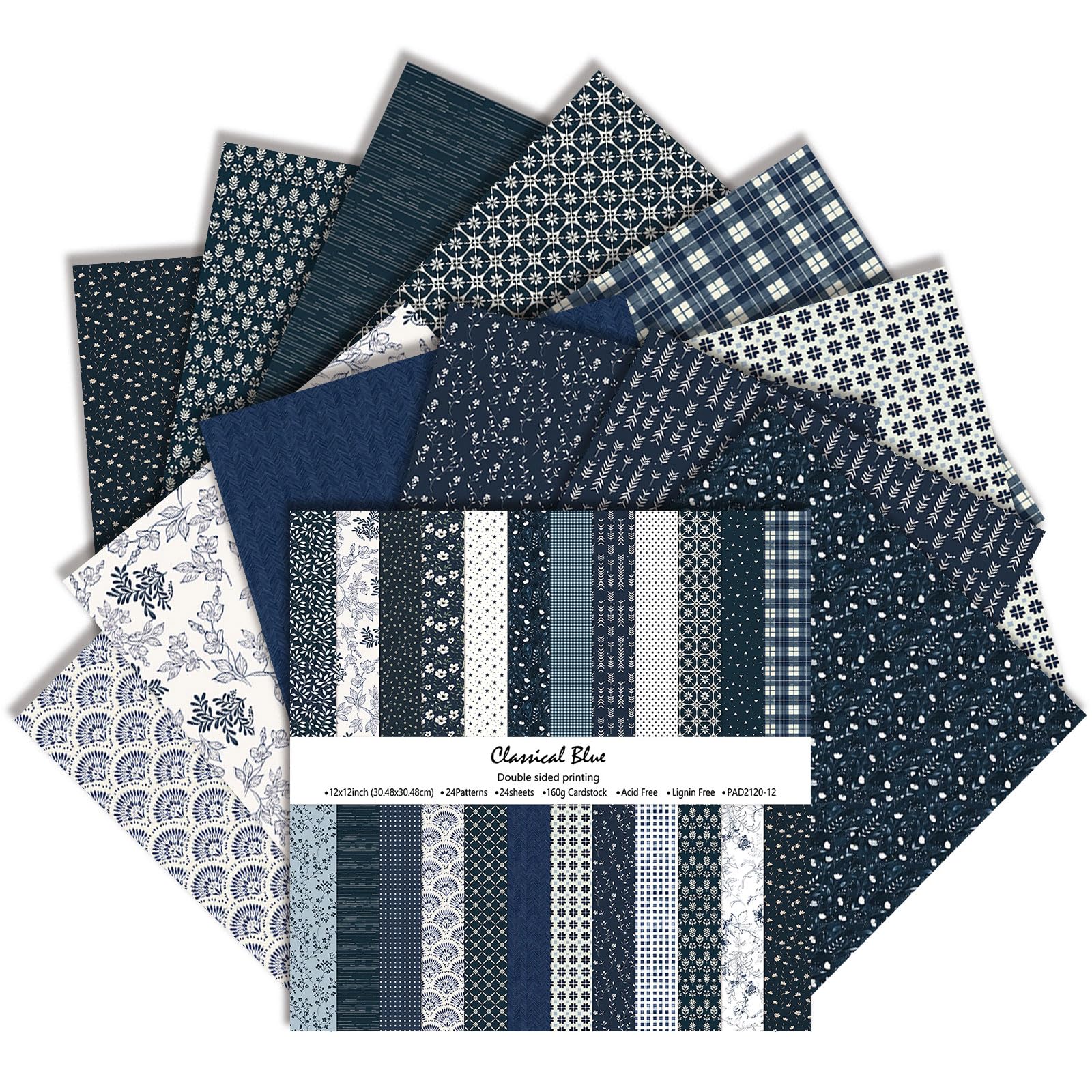 12x12 Inch Scrapbook Paper, 24 Sheets, Classical Blue