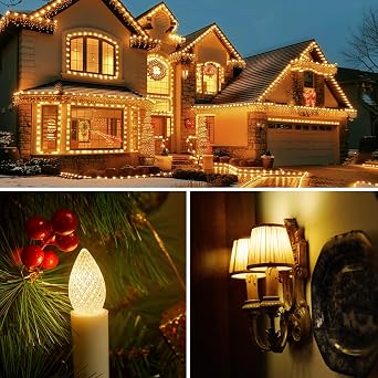 50 Pack C7 LED Christmas Lights Bulbs, Shatterproof Replacement for String Lights, E12 Candelabra Base, Commercial Grade Dimmable Holiday Bulbs, Warm White