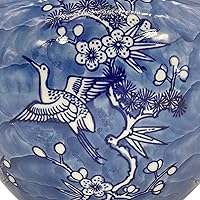 Vista 4 de Galt International 8" Blue & White Floral Crane Chinoiserie Jar w/Lid Decorative Ginger Jar Centerpiece Tea Storage Candy Jar Home Decor Vase Grúa