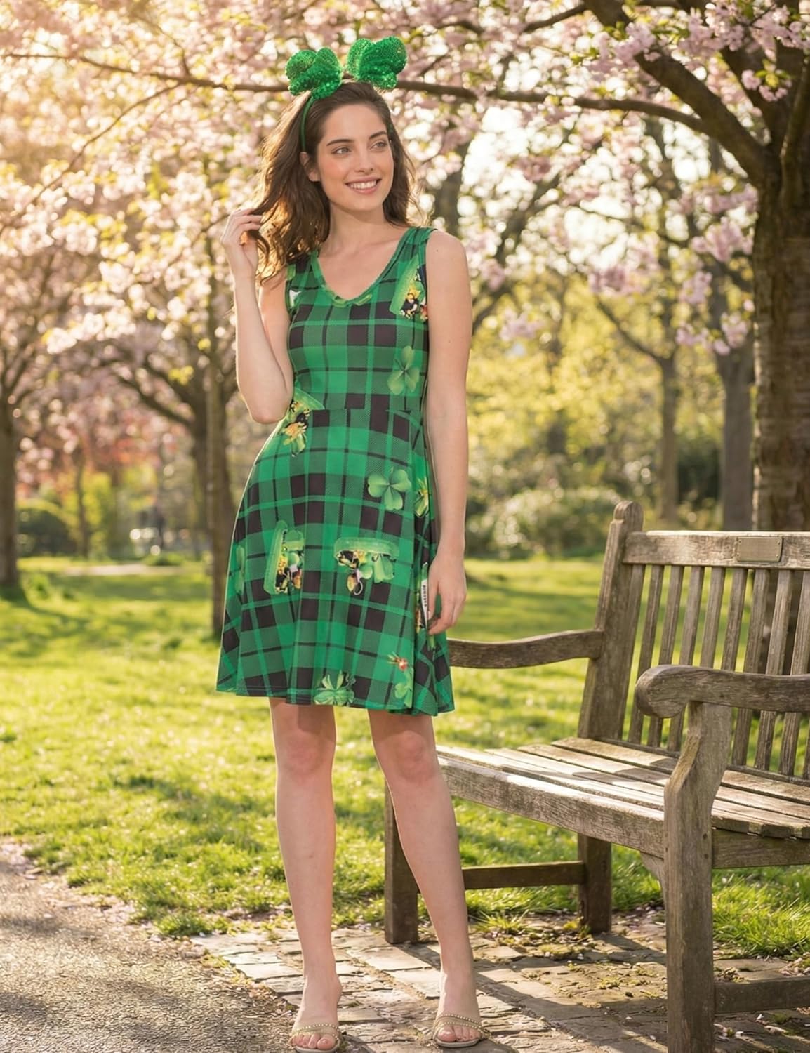 Womens St Patricks Day Dress Sleeveless V Neck Fit and Flare Short Casual Summer Tank Sundress - Image 3