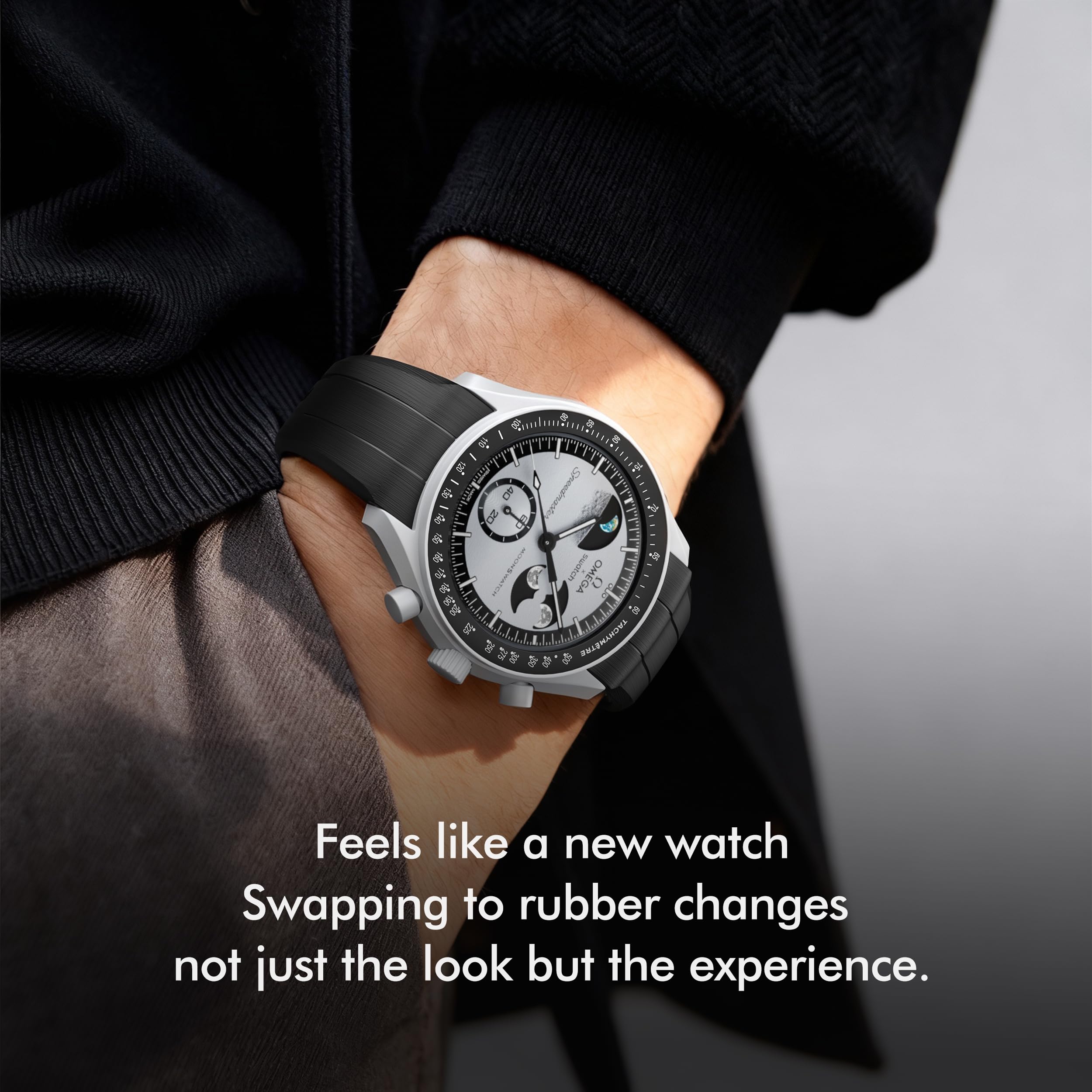 Armband für Omega X Swatch MoonSwatch Watch 20 mm, Faltschnalle, Mondbodenstruktur, kompatibel mit Omega Swatch Moonswatch Speedmaster, gebogen, keine Lücken, Ersatzband für Damen und Herren - 2