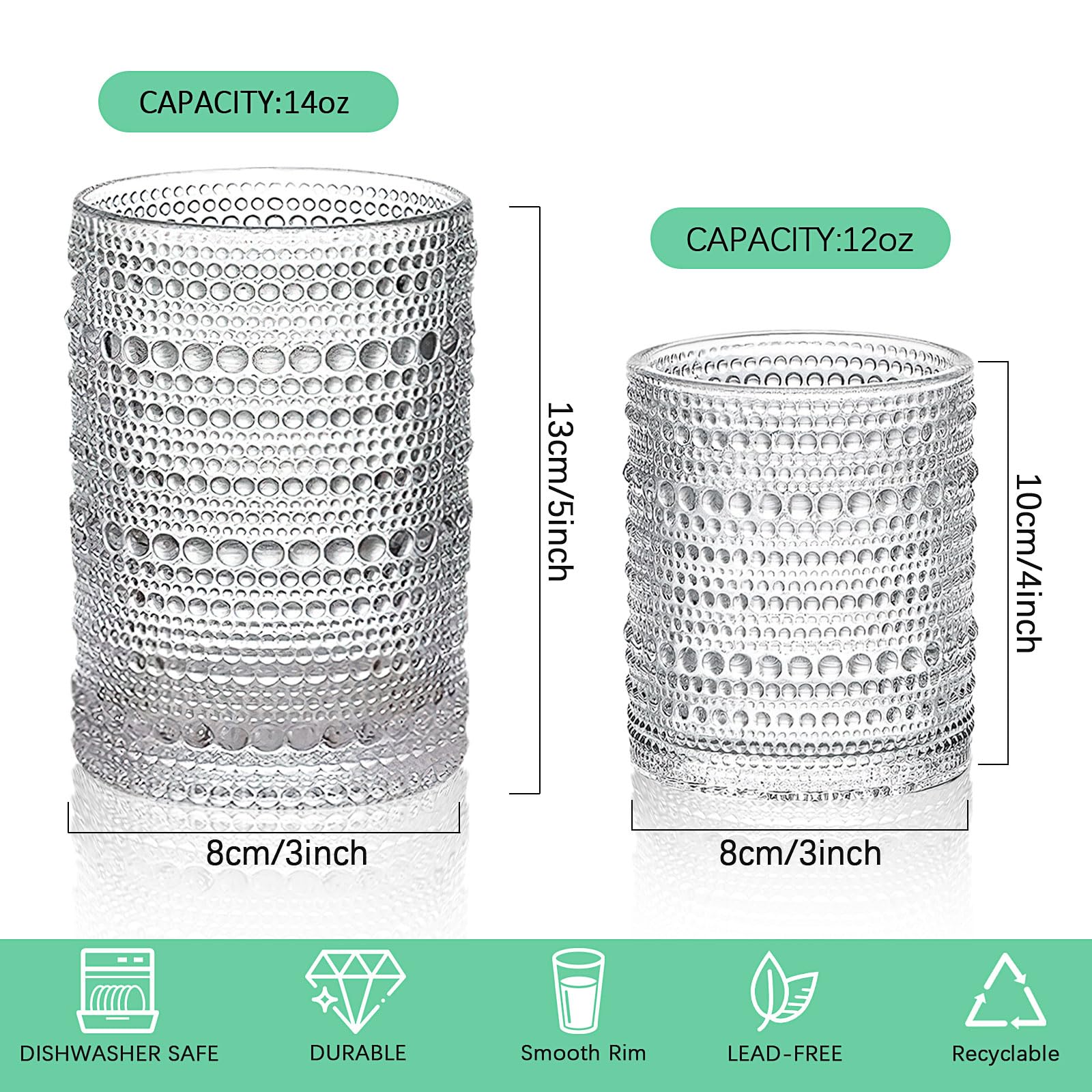 Megarte Lot De 12 Verres Vintage Texturés En Relief, 6 Verres Highball