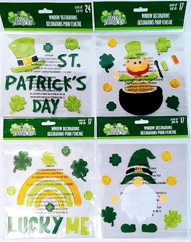 JF- Juego de 4 decoraciones de gel para ventana del día de San Patricio, adhesivos de gel