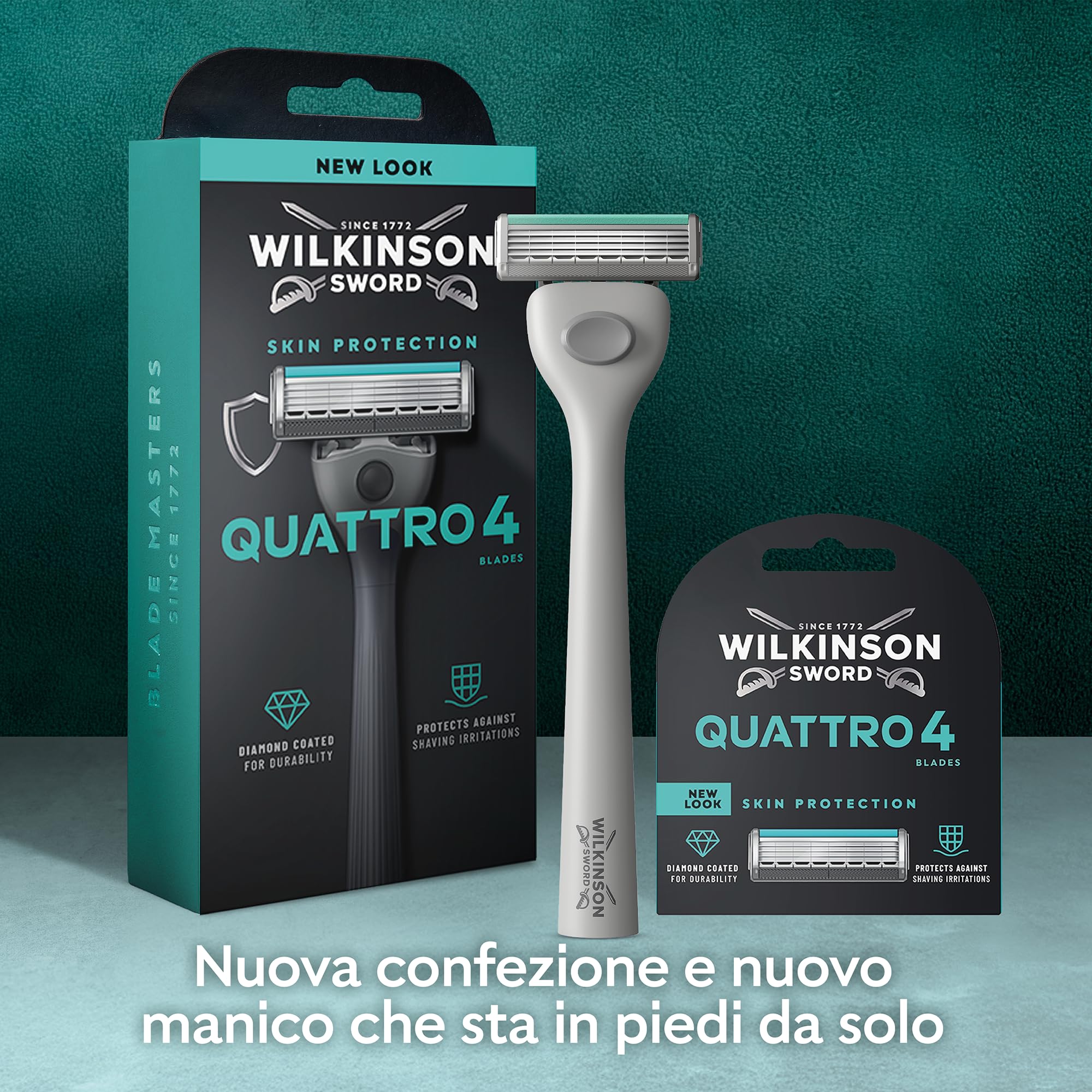 Wilkinson Sword Quattro, set di ricariche, 4 lame rivestite in diamante, 8 ricariche