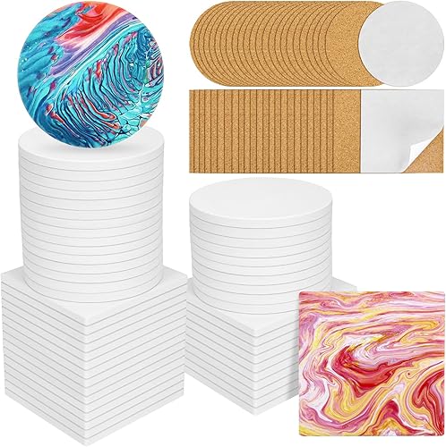 Miniatura 1 de Posavasos de azulejos de cerámica para manualidades, paquete de 24 azulejos blancos sin esmaltar de 4 pulgadas con 24 almohadillas de respaldo de