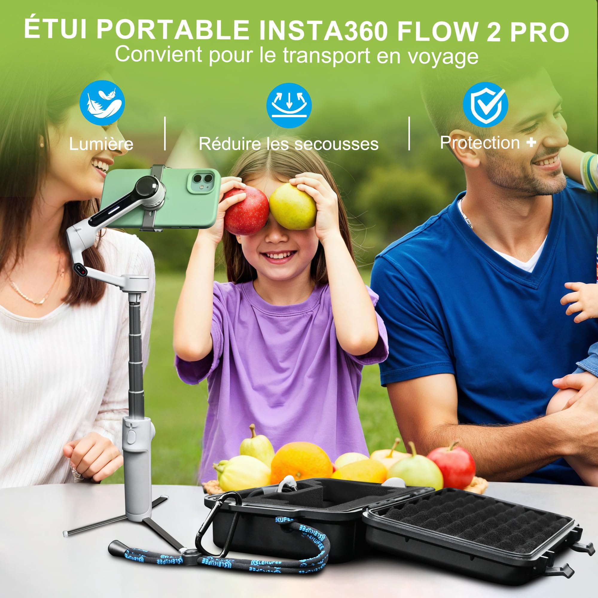 LEKUFEE Étui Rigide étanche de Voyage pour Insta360 Flow 2 Pro, AI Tracker, Spotlight et Autres Accessoires (Uniquement l'étui)