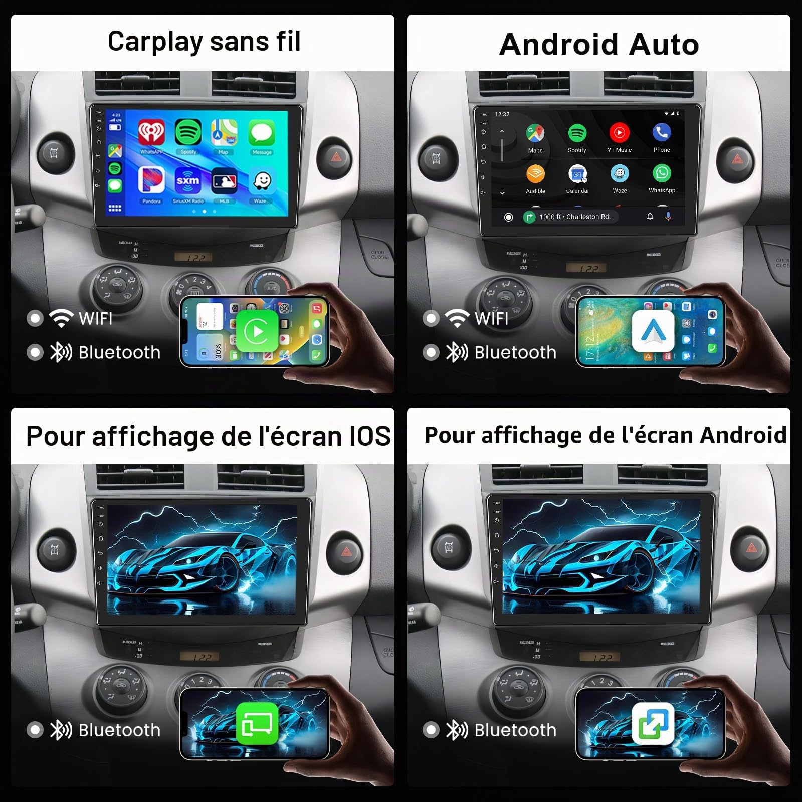 Hodozzy 2GB 64GB Autoradio pour Toyota RAV4 2007-2012 Carplay sans Fil