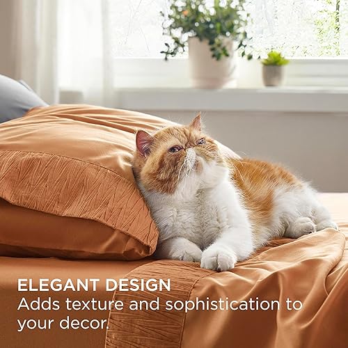 Miniatura 4 de Bedsure - Juego de sábanas tamaño individual, suaves, color naranja tostado, juego de sábanas de microfibra de poliéster, de fácil cuidado,