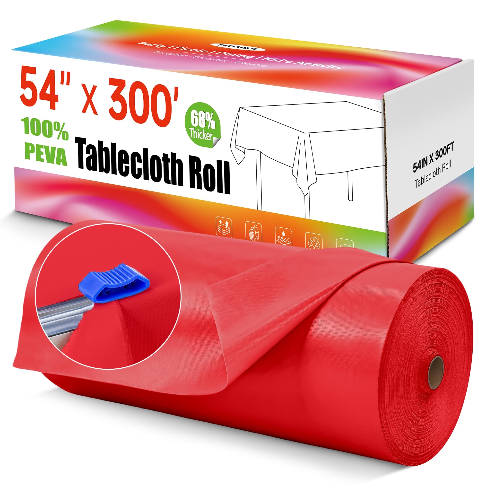 Plastic Tablecloth Roll, 54In x 300Ft Red Plastic Table Cloth Disposable