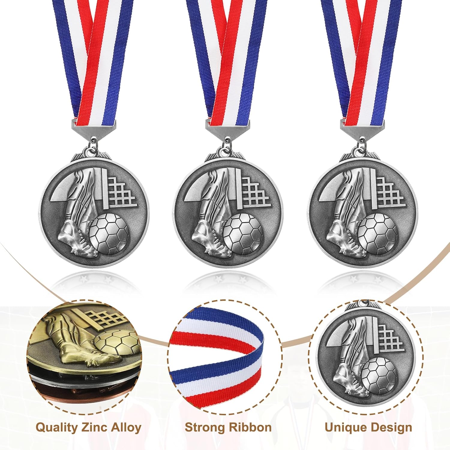 PATIKIL Football Events Mesh Embossing Award Medals with Ribbons, Winner Medals Prizes for Competitions Sports Party