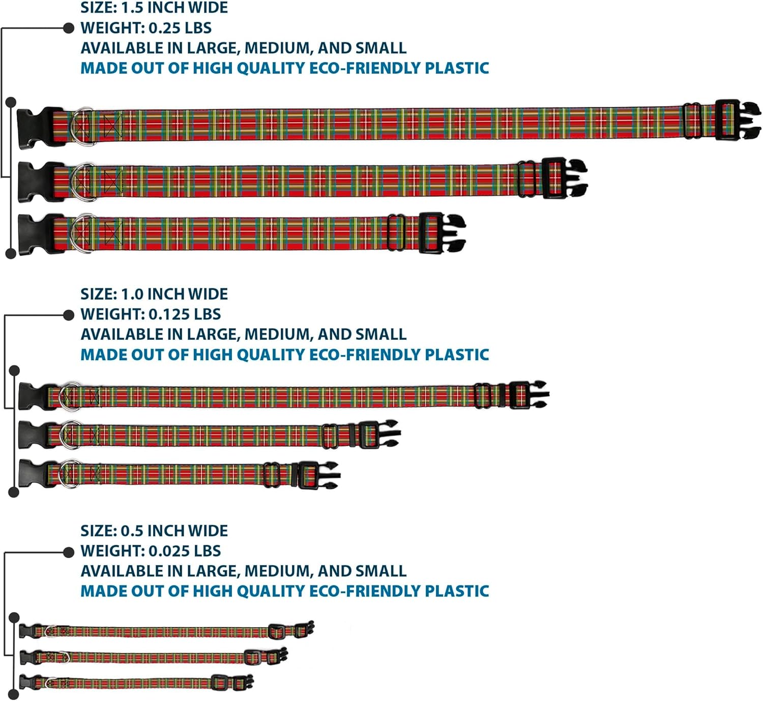 Buckle-Down 13-18" Tartan Plaid Red/Green Plastic Clip Collar, Wide Small