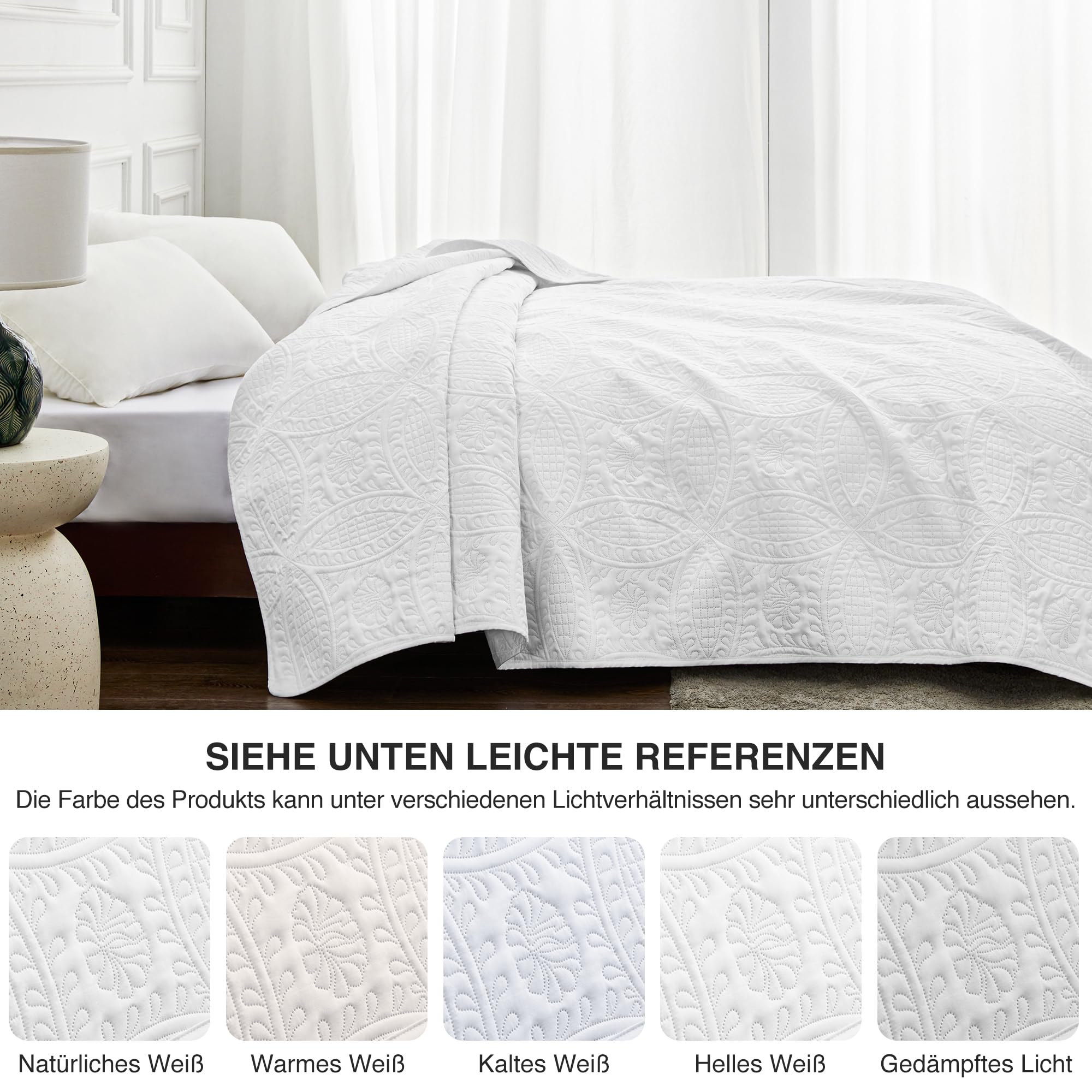 Love's cabin Tagesdecke 220x240 Weiß, Ultra Weiche Bett Quilt Leichte Mikrofaser Tagesdecken Bettüberwurf 220x240, Moderne Bedspread mit Münzmuster für alle Jahreszeiten (ohne Kissenbezug)