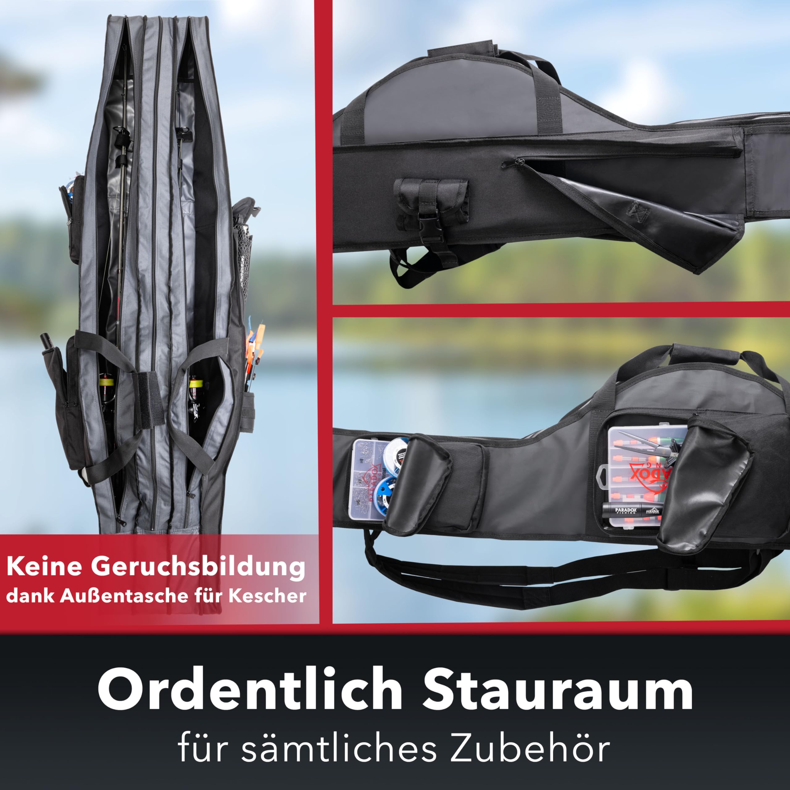 Paradox Fishing Rutentasche 2/3/4 Fächer I 120cm/130cm/150cm/160cm/190cm I Angeltasche Rutentasche Rutenfutteral Angeltasche - Angelrutentasche - 3