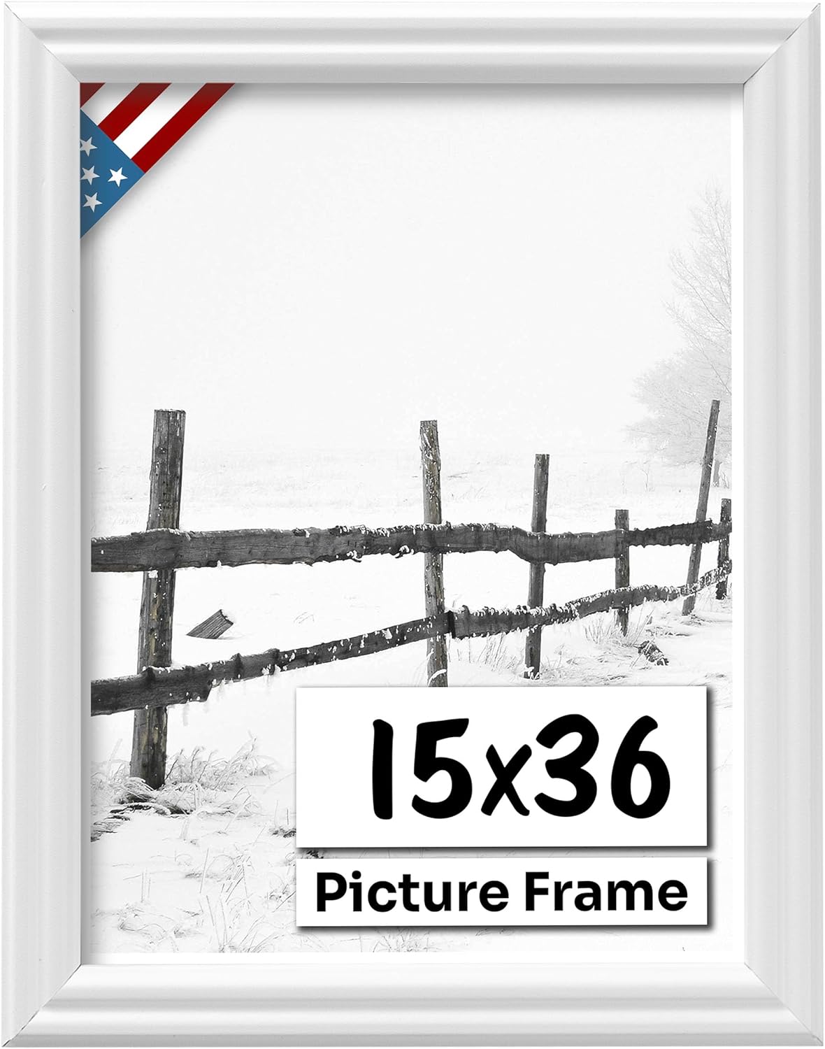 White 15x36 Picture Frame .75" Inch Wide - White Wall Decor Handmade Solid Wood Frames with Preinstalled Hangers and UV Blocking Plexiglass 36x15 Frame