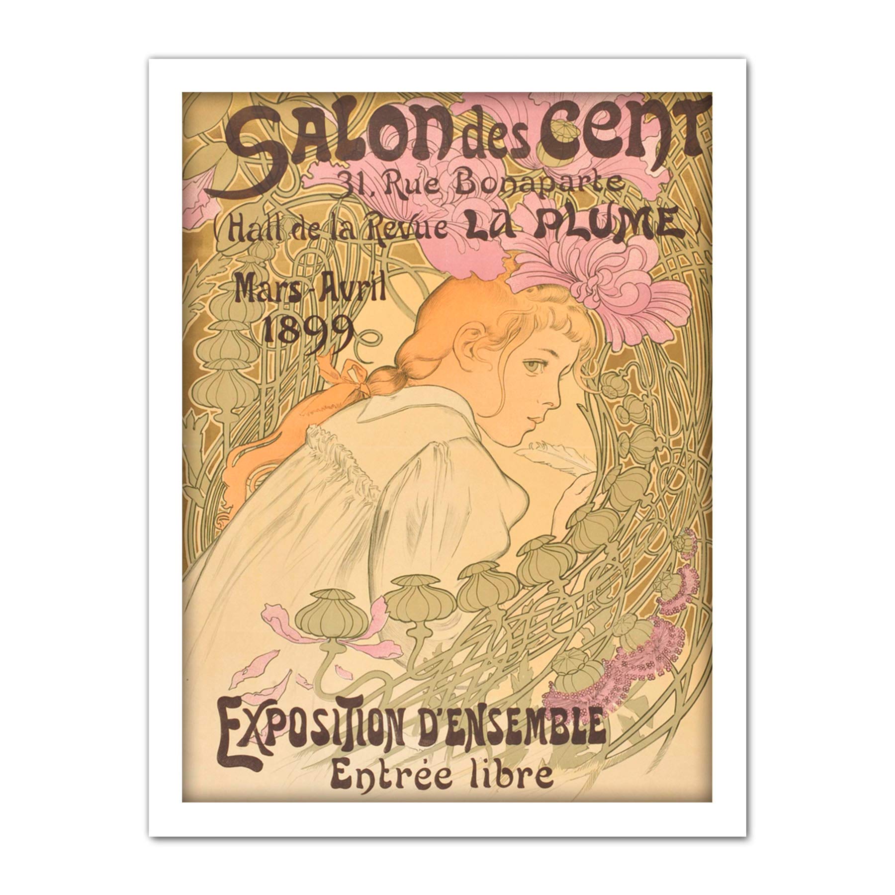 Artery8 Mucha Salon Des Cent 20th Exhibition Nouveau Advert Artwork Framed Wall Art Print 18X24 Inch