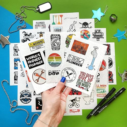 Miniatura 6 de BulbaCraft 100 calcomanías divertidas de fontanería para sombrero duro, regalos de fontanero para hombres, calcomanías de fontanero, calcomanías de