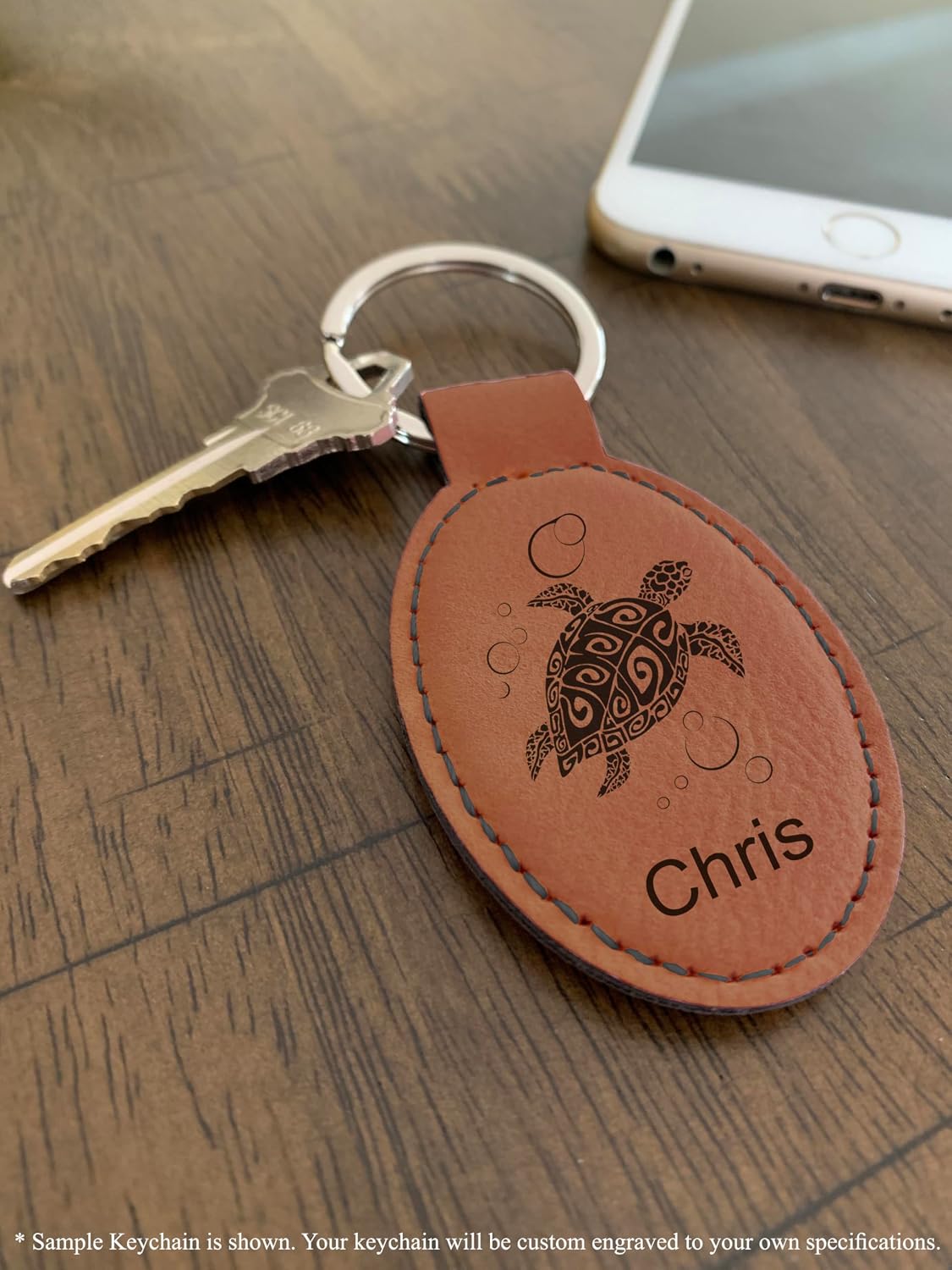 LaserGram Oval Keychain, Rooster, Personalized Engraving Included (Dark Brown)