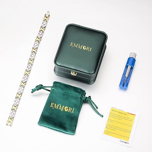 Vista 17 de Pulsera magnética ultra resistente para mujer, 3,500 gauss por imán, pulsera de cristal, longitud ajustable, pulseras magnéticas (oro rosa) Oro