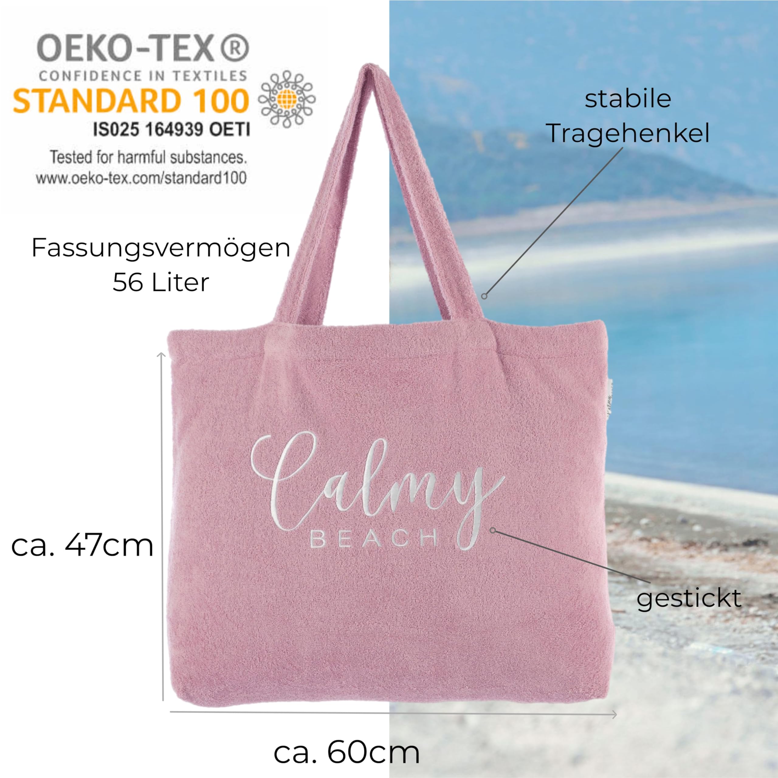 Sac de plage XXL en tissu éponge - 100 % coton - Pour homme et femme - Avec compartiment intérieur et longues anses de transport