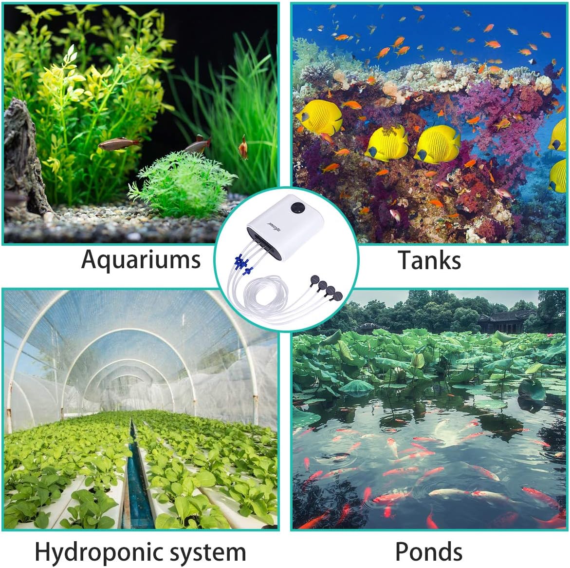 PERSUPER Aquarium Air Pump Quiet High Output Oxygen Pump Air Aerator Oxygen Pump for Fish Tank 20-600 Gallon, 4 Air Valves, 110V with Stones/Tubes,Check Valves. : Pet Supplies