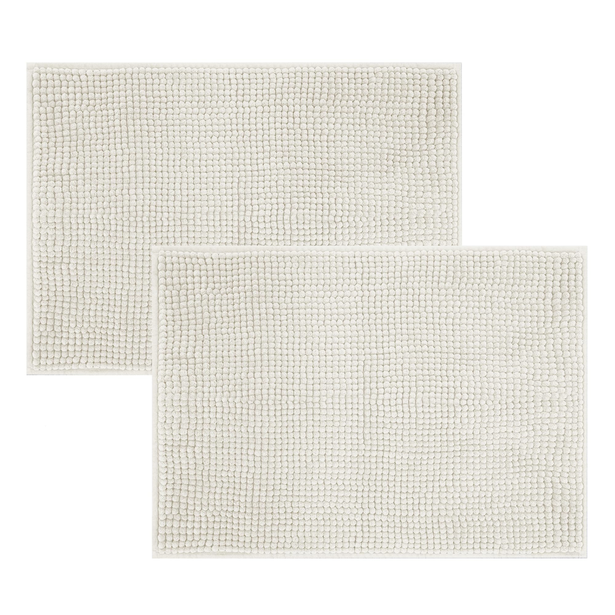 Imperial Rooms Bath Mat Non Slip Anti Mould (2 pack) – White Bath Mats 50x80cm, Chenille Bathroom Mat Super Absorbent Extra Soft Fluffy Shower Mat — image 1