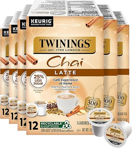 Twinings Chai Latte Black Tea 72 K-Cup Pods for Keurig, 12 Count (Pack of 6), Cr