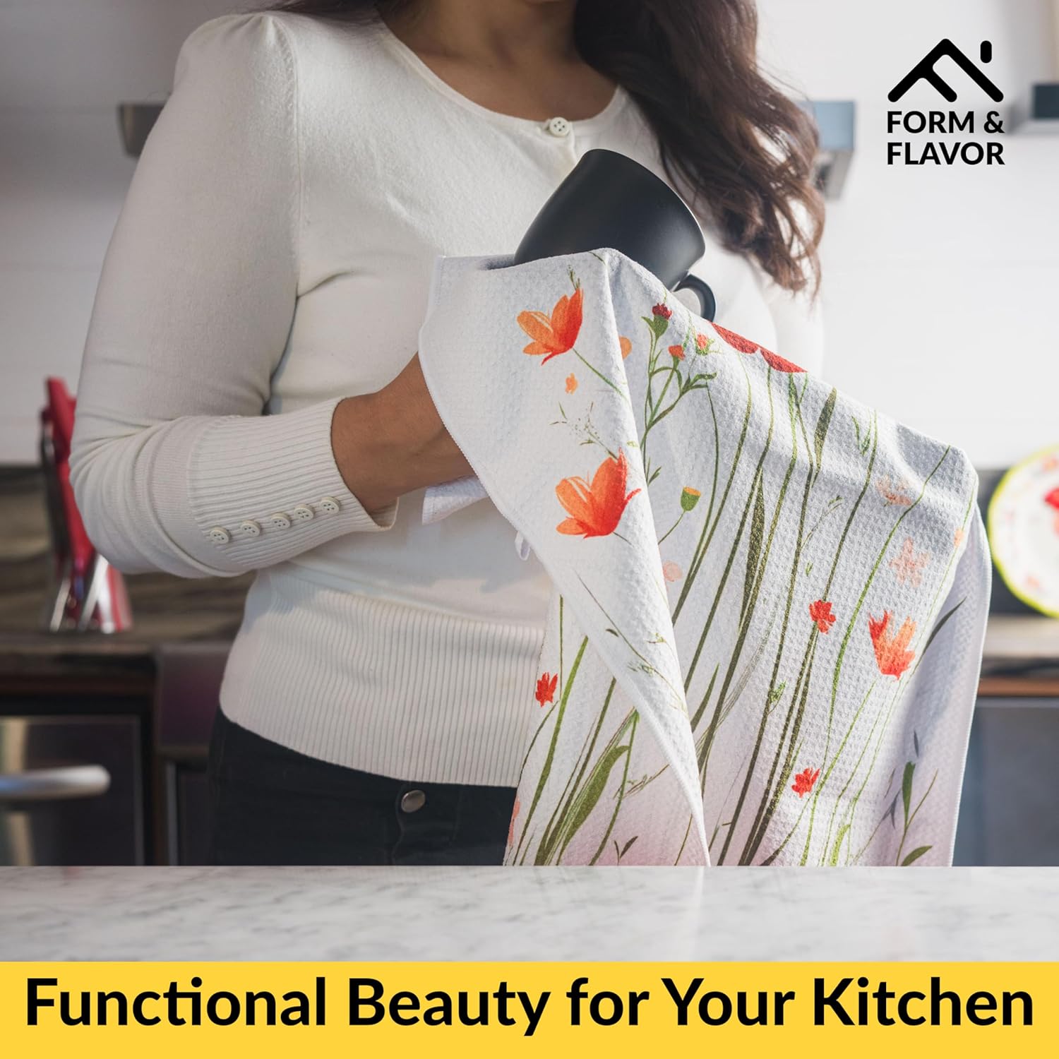 Luxurious Kitchen Towels Decorative Style - (18" x 30", 2 Pack) – Super Absorbent GridFibe™ Floral Kitchen Towels - Quick Drying Large Tea Towel - Both Sides Printed - Wondrous Wildflowers