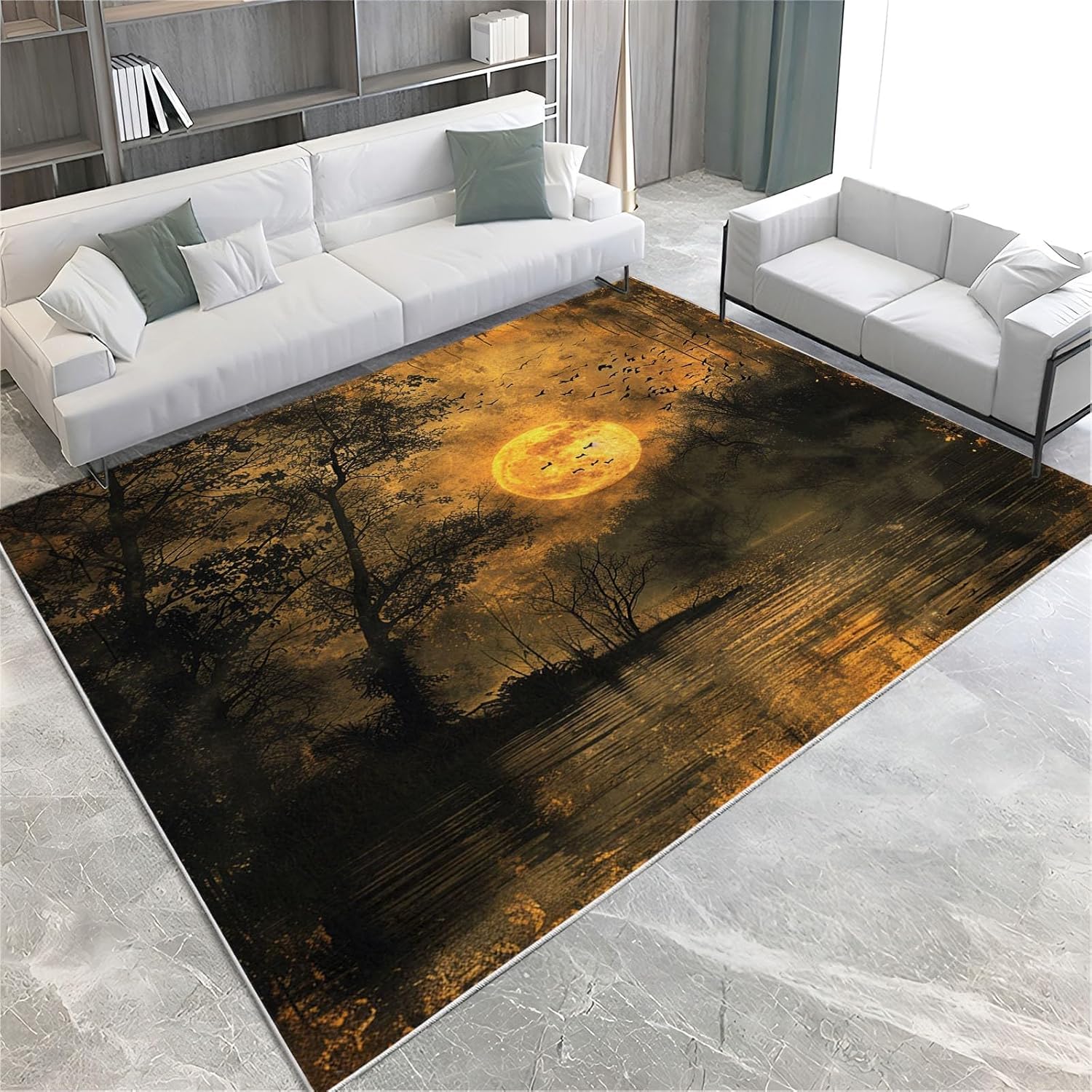 Sunset Lake Brown Washable Living Room Rug, Brown 5 X 8 Ft Large Area Rugs, Non Slip Durable Carpet, Soft Low Pile Indoor Carpet for Bedroom Nursery Playroom Dining Room Home Decor
