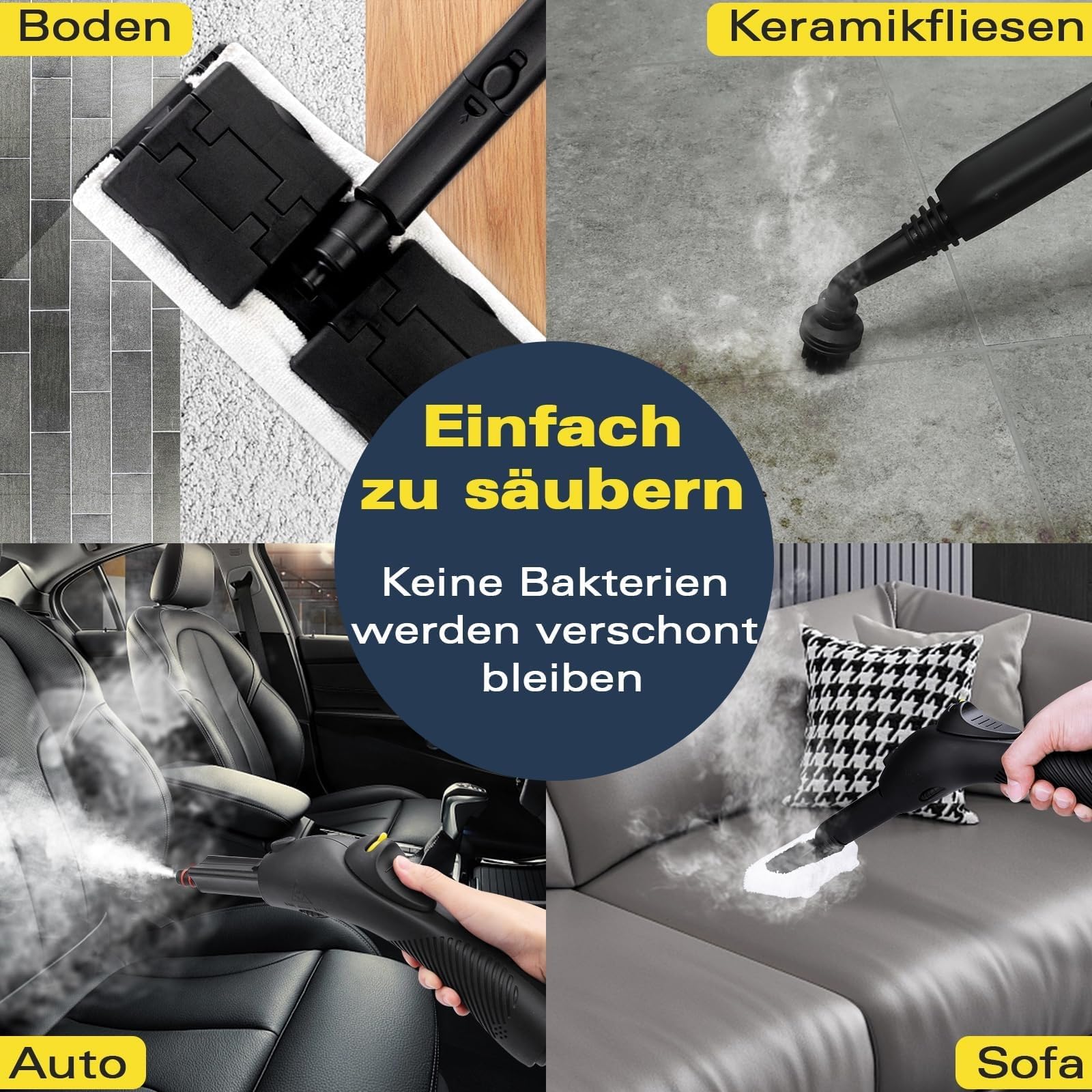 Waitbird Dampfreiniger mit 21 Zubehörteilen 248°F Hochtemperatur-Dampf Großer 1.1L Wassertank, Mehrzweck, Ideal für die Reinigung von Böden, Sofas, Glasen，Küche, Toilette Besenstiele