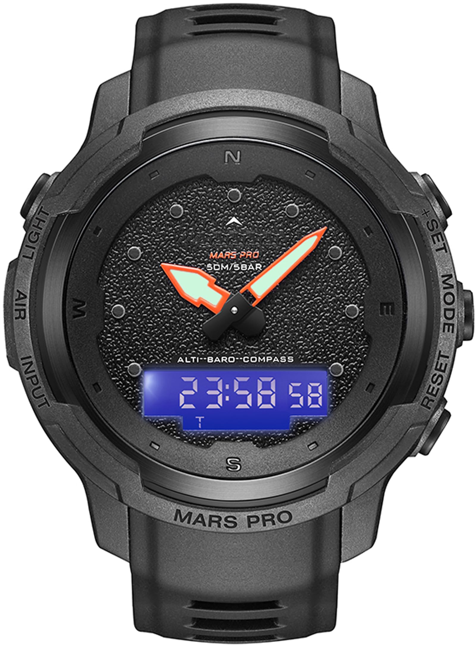 findtime Montre militaire pour homme avec boussole, altimètre, baromètre, fibre de carbone, montre numérique tactique étanche 5 ATM, Noir , lanière
