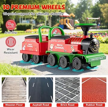 HONEY JOY 2-Seater Ride on Train with Detachable Carriage, Trackless Electric Car for Kids, Under-Seat Storage, Whistle, Music & Colorful Flashing LED Lights, 10-Wheel Toddler Ride On Toy Gift (Green)