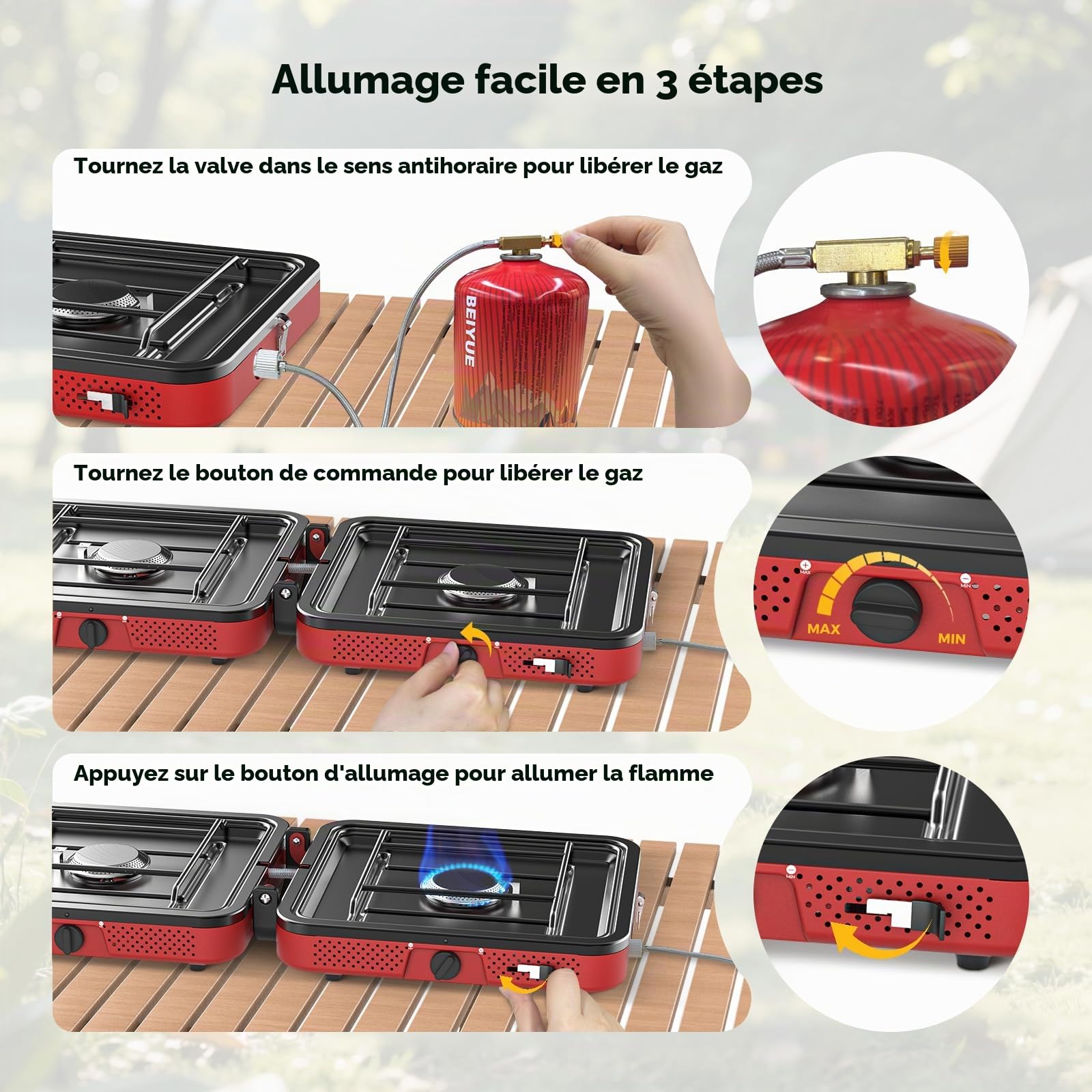 CAMPLUX FoldGo Réchaud de Camping à 2 Brûleurs, Réchaud à Gaz Portable, Compatible avec Cartouches de Gaz Standard, 28-30 mbar, Idéal pour le Camping, la Randonnée et les Pique-niques