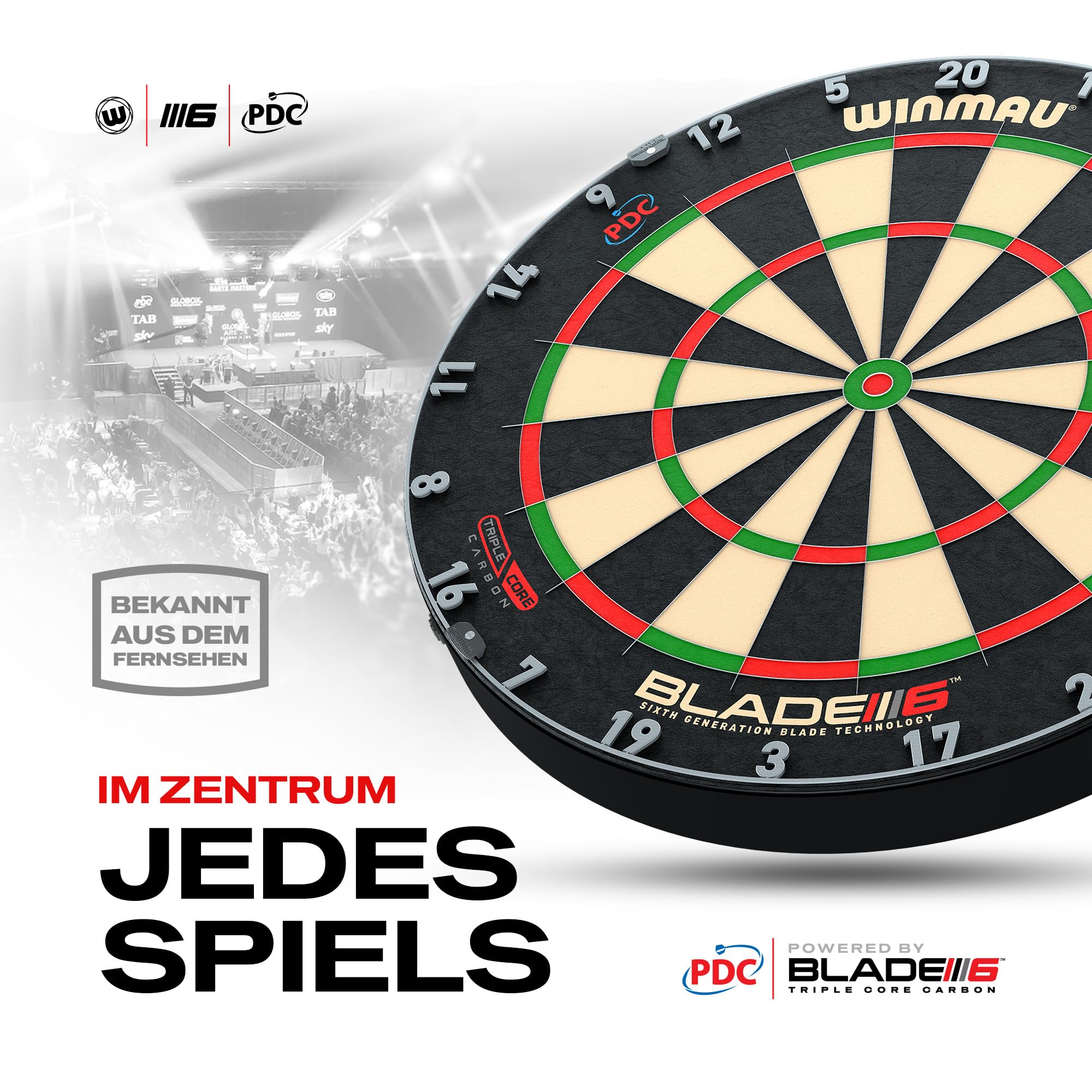 WINMAU Blade 6 Triple Core Carbon Dartscheibe Steeldart Profi Dartboard – Offizielle Turnierspezifikationen, von der PDC empfohlen