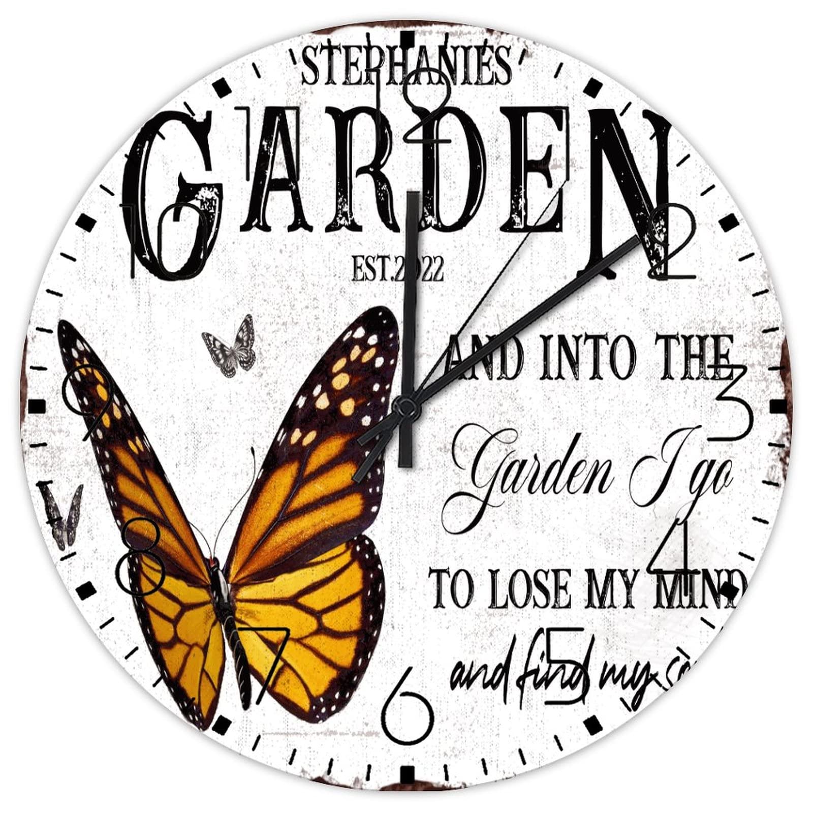 Horloge murale en bois vintage de 30,5 cm avec motif papillon