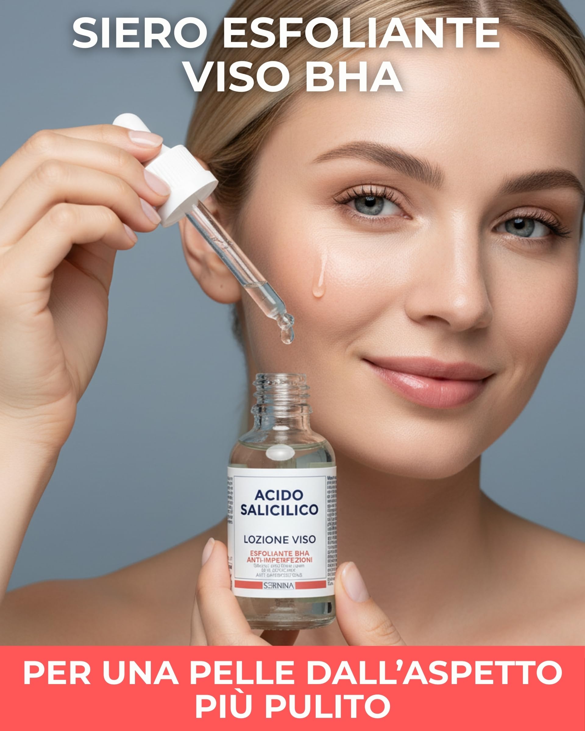 SERININA Acido Salicilico Viso - Salycilic Acid Peeling Viso Siero Esfoliante - per Acne, Brufoli, Pori Dilatati e Punti Neri - Scrub Peeling Chimico - Made in ITALY