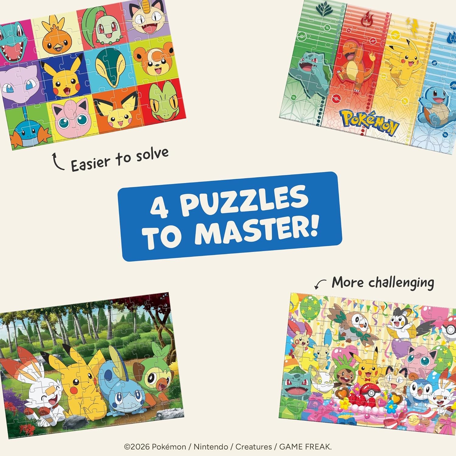 Buffalo Games - Pokémon 4-in-1 Kids Jigsaw Puzzle Multipack - 48, 72 & 100 Piece Puzzles - Colorful Character Art - Preschool Learning Activity -Ages 3-6+ - Birthday for Boys & Girls