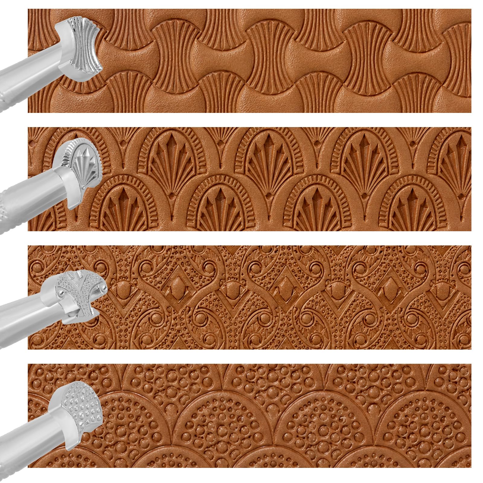 4pcs Professional Leather Stamps Set, Zinc Alloy Leather Stamping & Embossing Tools for DIY Craft Carving Leatherworking & Handmade Projects