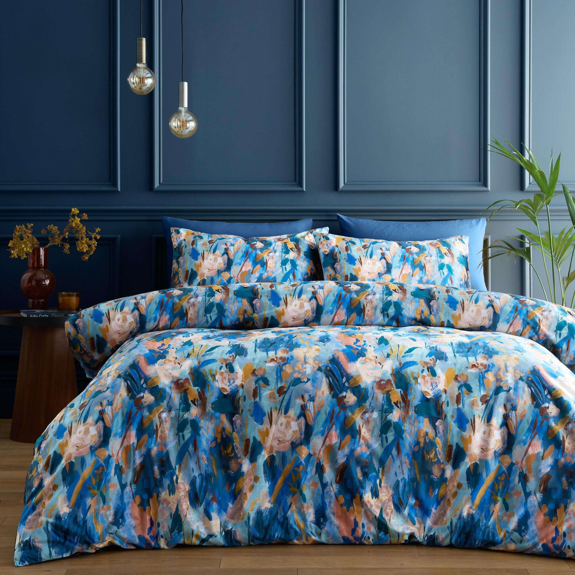 Portfolio Home Daphne Floral Blue Double Soft Easy Care Bed Linen Bedding Duvet Cover Quilt Set With Pillowcases
