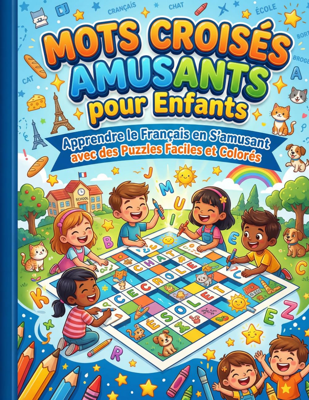 Mots Croisés Amusants pour Enfants: Apprendre le Français en S’amusant avec des Puzzles Faciles et Colorés
