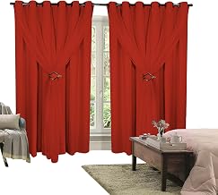 Cortina Corta Luz 3,00m X 2,50m 100% Blackout Com Voil Vermelho Para Sala Ou Quarto Varão Simples