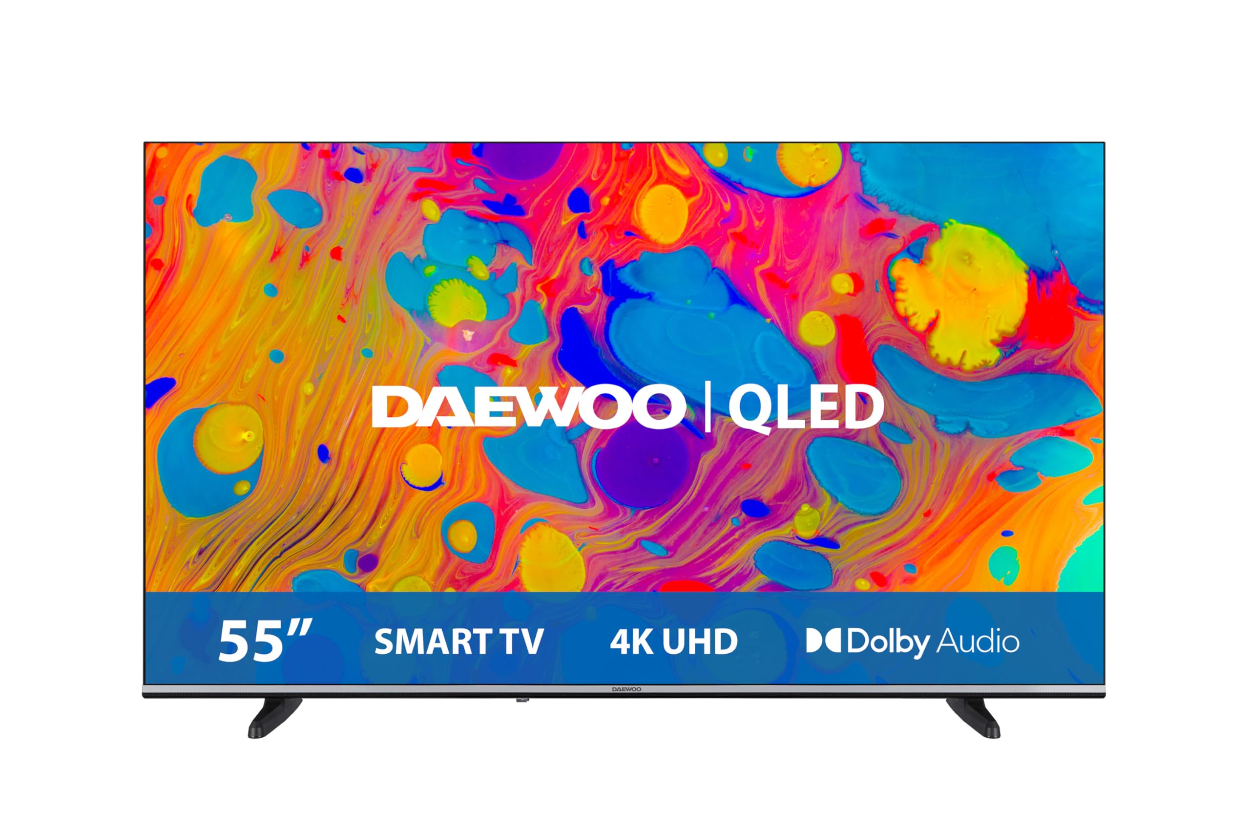 Daewoo 55DM55QV QLED Smart TV 55 Pulgadas 4K Ultra HD HDR, Televisor con Dolby Vision & Dolby Atmos, Compatible con Alexa, Diseño sin Marcos, Peana Lateral