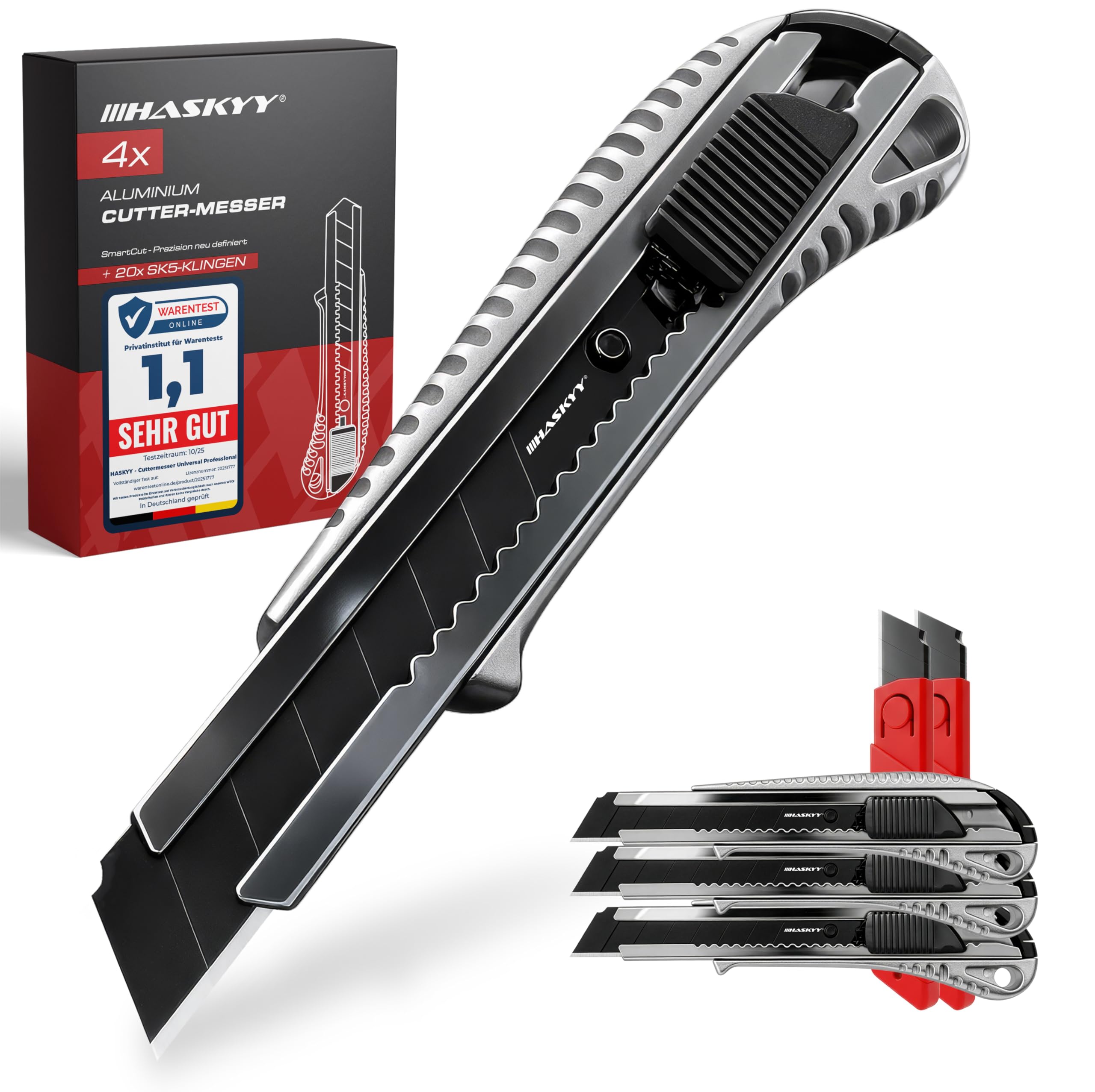 HASKYY Pack 4 Pro Cutters 18 mm + 20 Blades SK5 High Strength - Advanced Security System