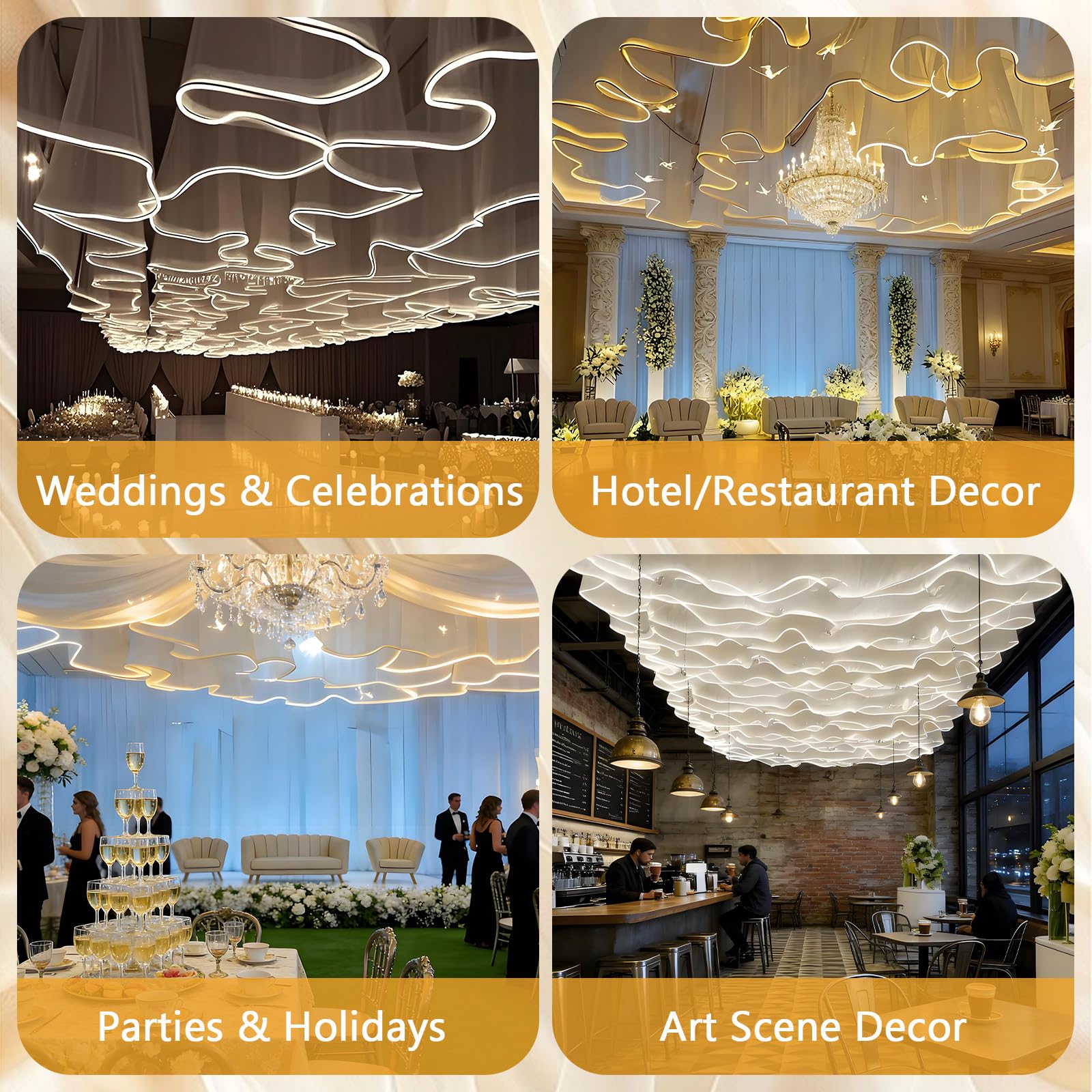 Transparente Vorhänge mit LED-Lichtstreifen, mehrfarbig, mehrere Größen, einfache Installation, die ganze Saison (100 m x 0,6 m, WhiteVeil + WhiteLight)