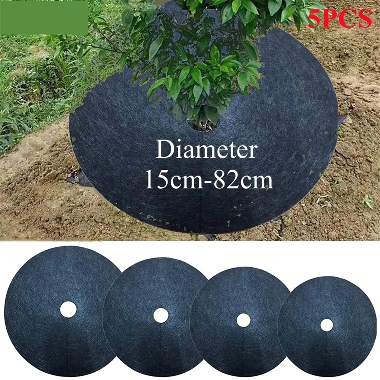 Tappetino per pacciamatura per alberi in tessuto non tessuto, 5 pezzi, 32 cm, anello di protezione per alberi per erba da giardinaggio, barriera protettiva per diserbo, barriera protettiva con