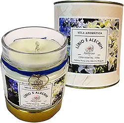 Alenrose Vela Aromática Lírio e Alecrim Alenrose – Floral Aromático, Cera de Coco 100% Vegetal, 150g, 30h de Queima, Pote de Vidro Decorado com Lata Luxo
