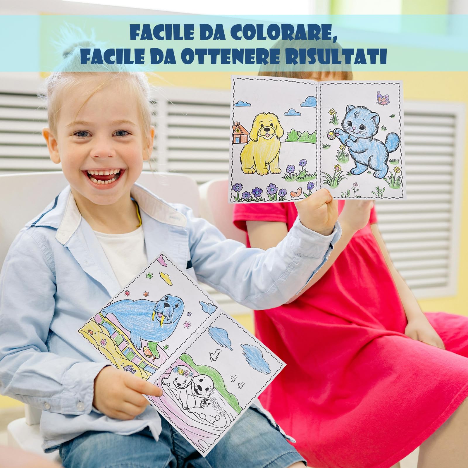 ICEPAPA, 12 Libri da Colorare e 12 Pastelli a Cera Impilabili (12 Colori in 1), Perfetti per Gadget Compleanno Bambini, Regalini e Fine Festa