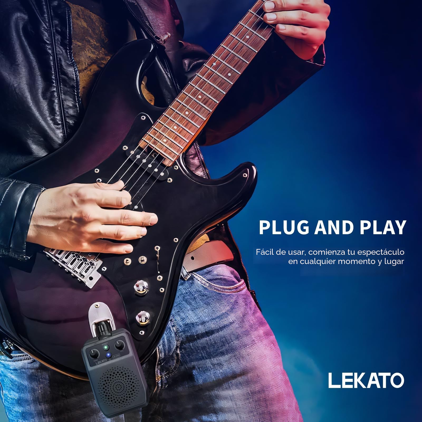 LEKATO Mini Amplificador Portátil 5W - Amplificador de Guitarra Eléctrica Recargable con Bluetooth y Multi-Effets Integrados