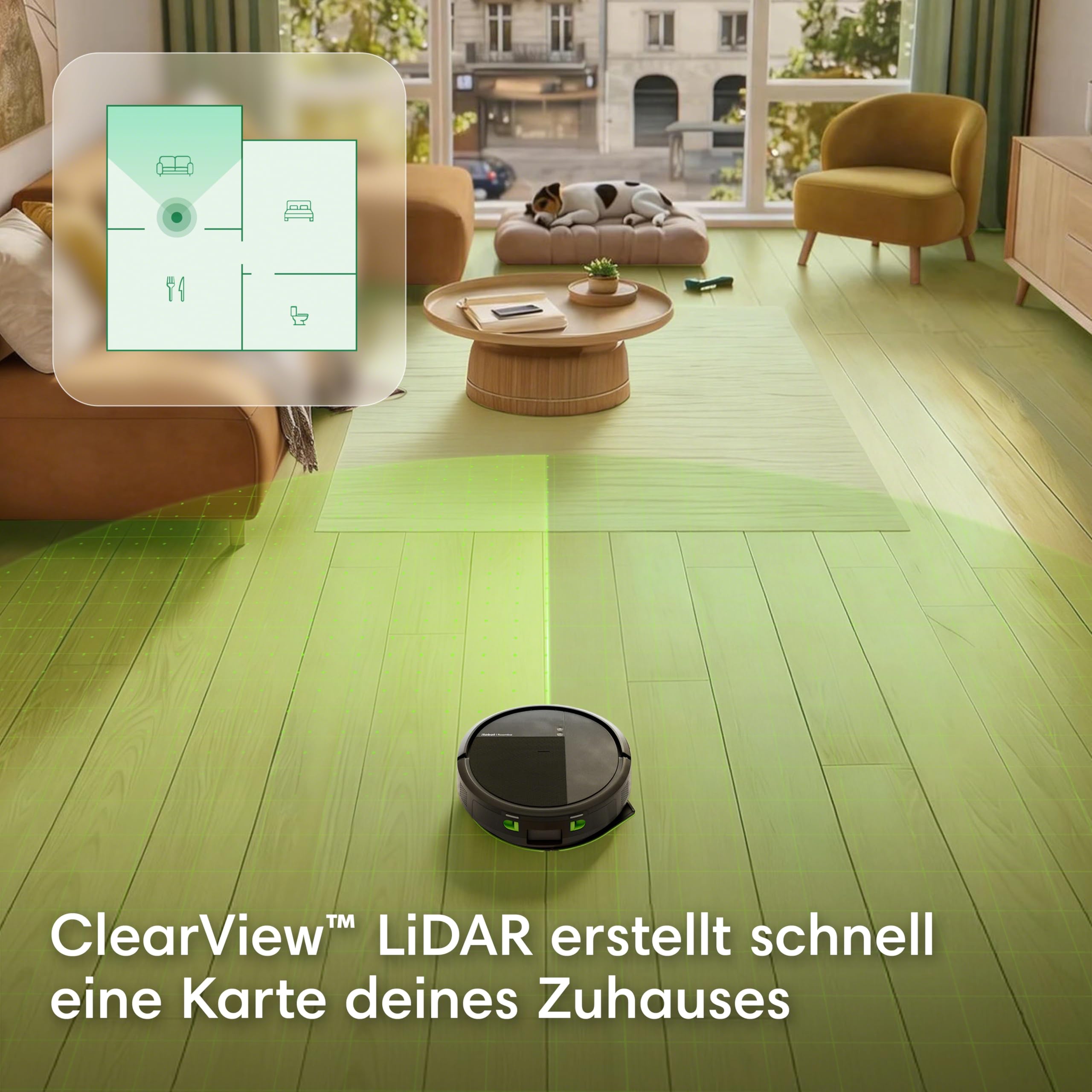 iRobot Roomba® 115 Combo Saug- und Wischroboter, 15k Pa Saugleistung, Bürsten und Wischpad reichen, Navigation mit Clearview™ LiDAR, Schwarz